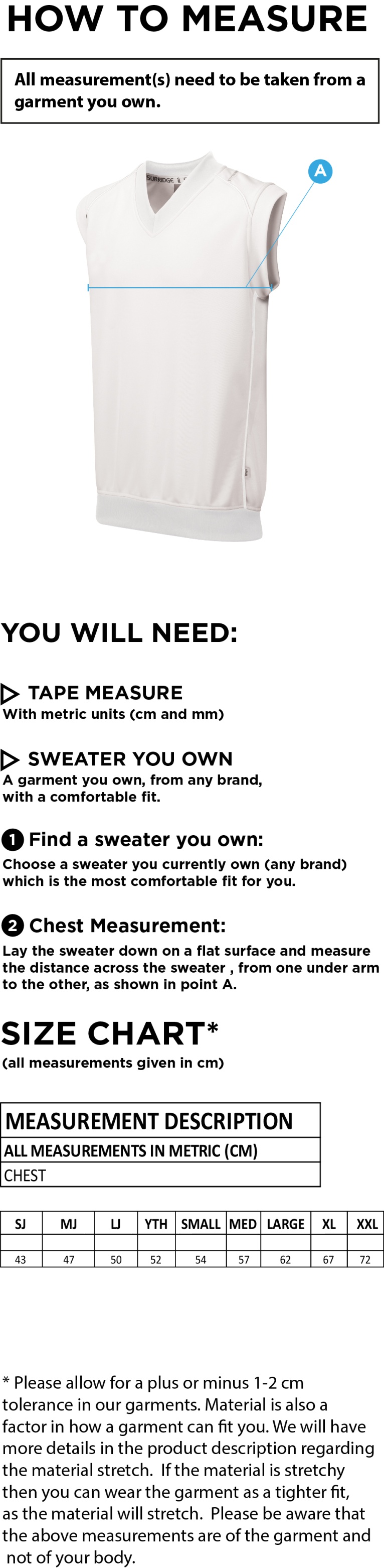 Sleeveless Sweater T20 - Size Guide