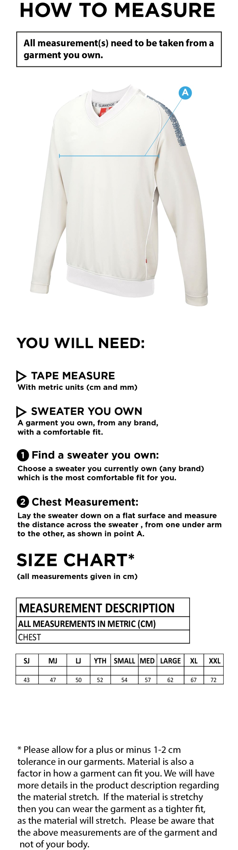 Long Sleeve Sweater T20 - Size Guide
